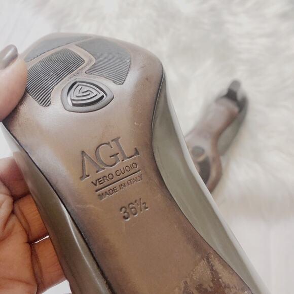 🆕 AGL Women's Gray Pointed‎ Toe Heeled Patent Leather Slip On Pumps Pewter - Picture 4 of 5
